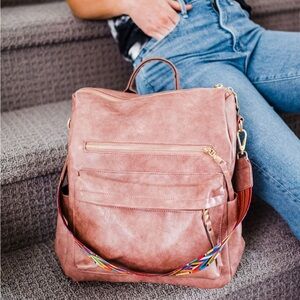 Brielle Taffy Pink Convertible Backpack with Multicolor Strap